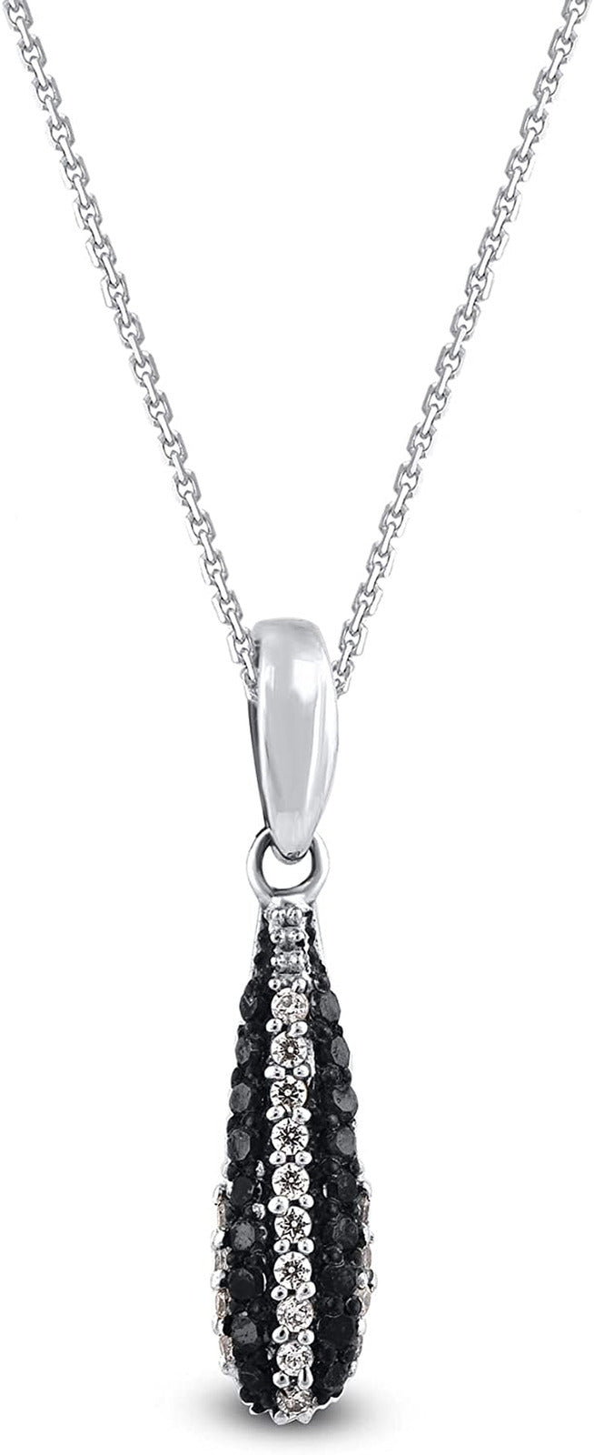 TJD 1/6 Carat Natural White and Treated Black Diamond Long Drop Dangle Pendant N