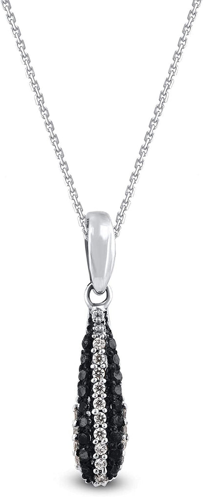 TJD 1/6 Carat Natural White and Treated Black Diamond Long Drop Dangle Pendant N