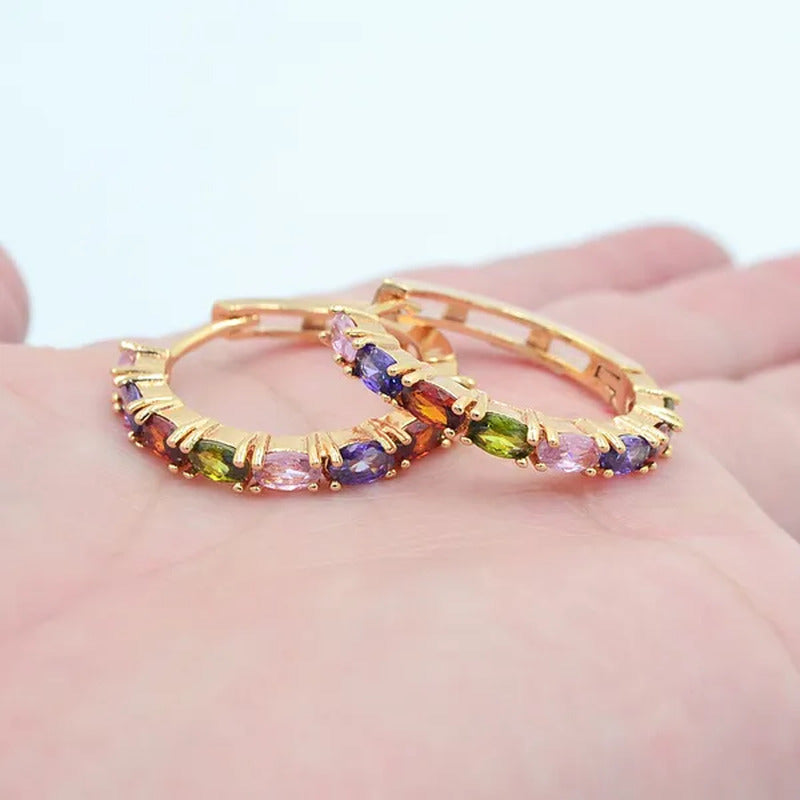 Fashion Multicolor Oval Cubic Zirconia CZ Hoop Huggie Earrings for Women Gift