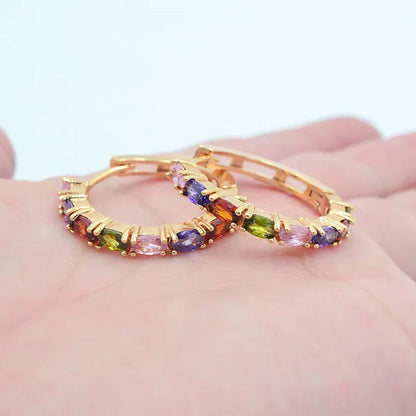 Fashion Multicolor Oval Cubic Zirconia CZ Hoop Huggie Earrings for Women Gift