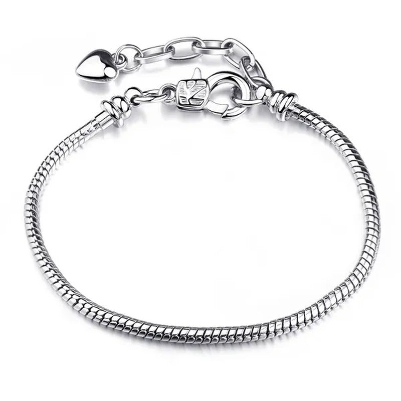 NEW Fashion 925 Sterling Silver White Flashing Double Sided Heart Snake Chain Br