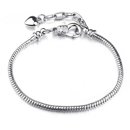 NEW Fashion 925 Sterling Silver White Flashing Double Sided Heart Snake Chain Br