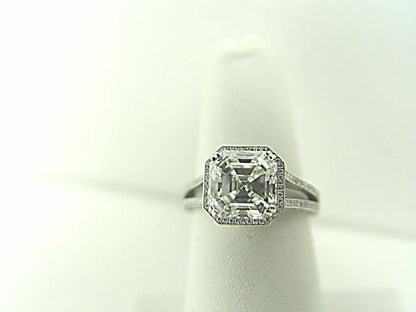 GIA CERTIFIED 3.03 CT H VS1 ASSCHER, 2.20 MICRO SETTING SIDE SET ENGAGEMENT RING