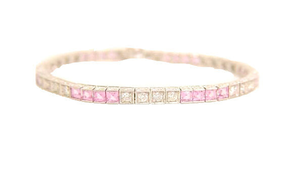 24 SQUARE CUT PINK SAPPHIRE 6.86 CTTW AND 24 ROUND BRILLIANT SHAPE
