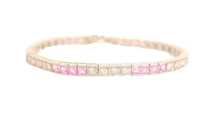 24 SQUARE CUT PINK SAPPHIRE 6.86 CTTW AND 24 ROUND BRILLIANT SHAPE
