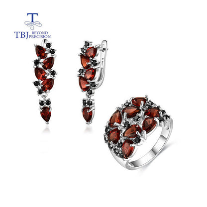 Natural Mozambique Garnet Rings Earring 925 Sterling Silver Fine Jewelry