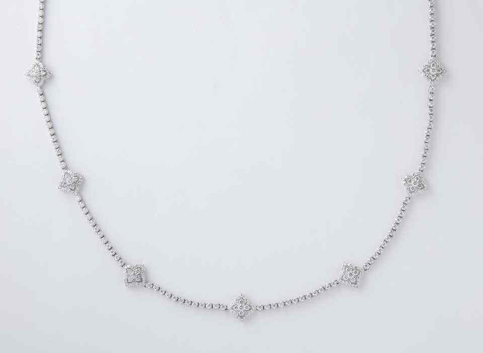 Long Diamond Tennis Necklace with Diamond Motifs