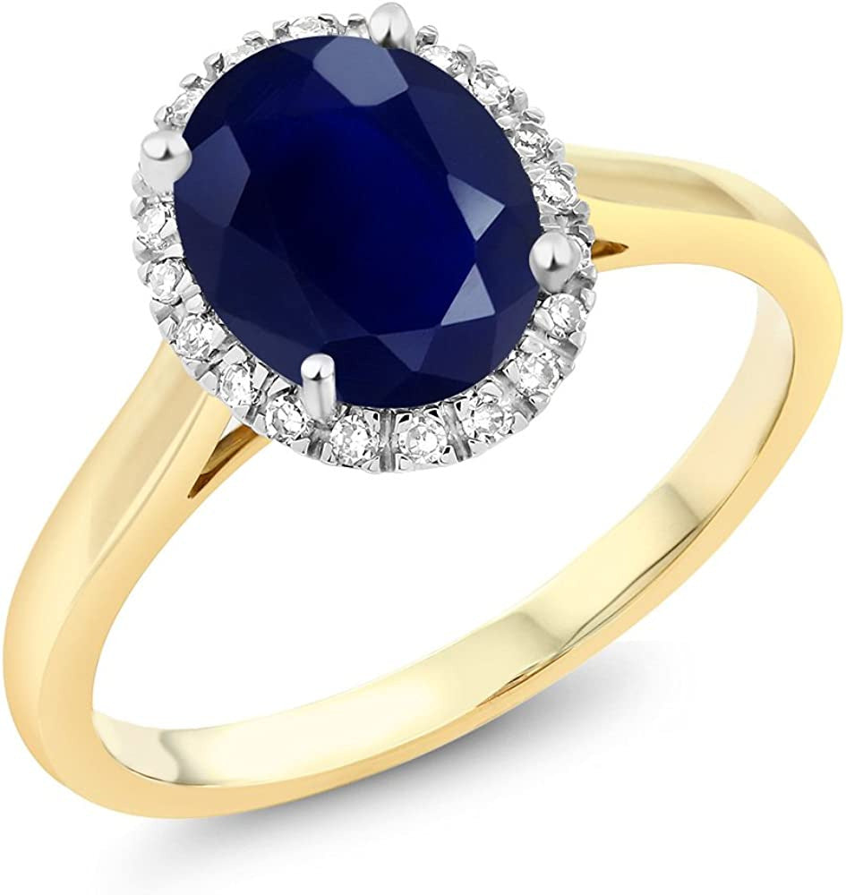 10K 2-Tone Gold Oval Blue Sapphire and Diamond Halo Engagement Ring for Women (2