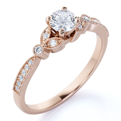 1.25 Ct - round Fire Moissanite Ring - April Birthstone - Milgrain Ring - Vintag