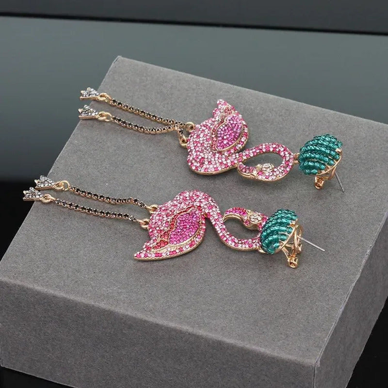 European and American High Quality Pink Diamond Earrings Flamingo Full Set Diamo