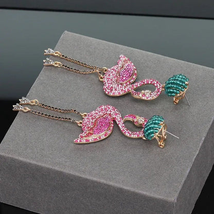 European and American High Quality Pink Diamond Earrings Flamingo Full Set Diamo