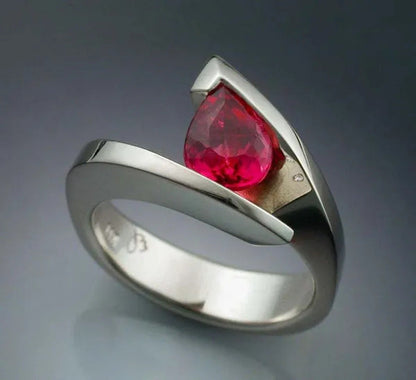 Unique 925 Silver Anniversary Statement Ring Natural Gemstones Ruby Ring Wedding