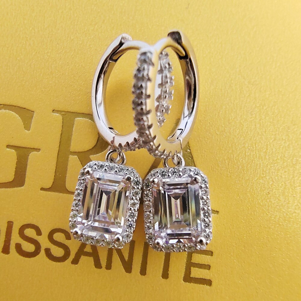 1+1CT 5X7MM Emerald Cut Rectangular Moissanite Earrings Passed the