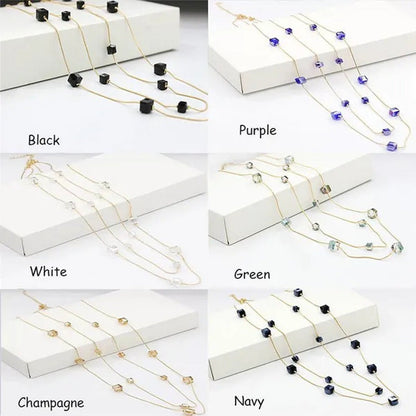 Women'S Square Long Chain Sweater Necklace Fashion Jewelry Double Long Tassel Ne