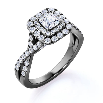 Elegant 1 Carat - Square Cut Diamond - Twisted Band - Pave - Double Halo Gothic