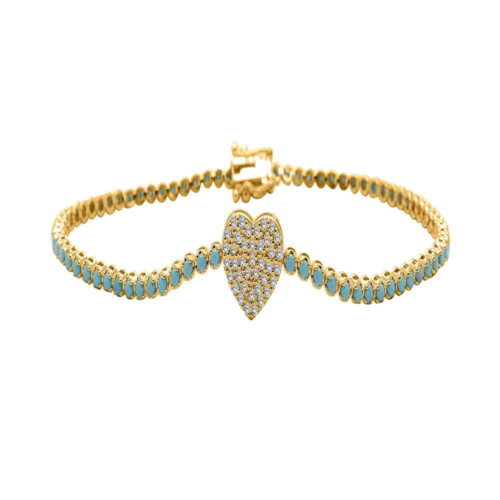 1.50MM round Turquoise & 0.20Ct Natural Diamond Tennis Bracelet Gift for Women G