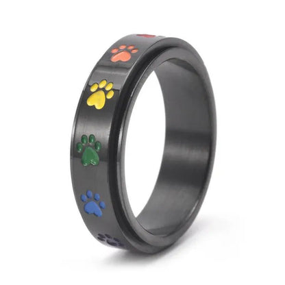 Women Men Multicolor Cartoon Cute Dog Footprints Spinner Ring Gay Lesbian LGBT P