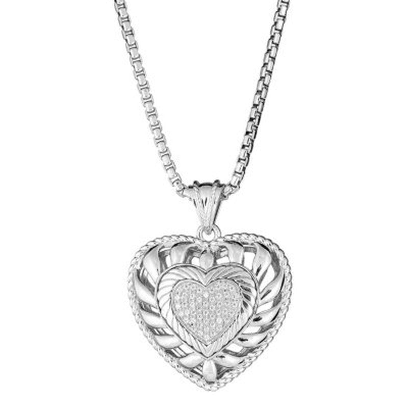 0.24 CT. T.W. Diamond Puffed Heart Pendant in Sterling Silver, Adjustable to 25"