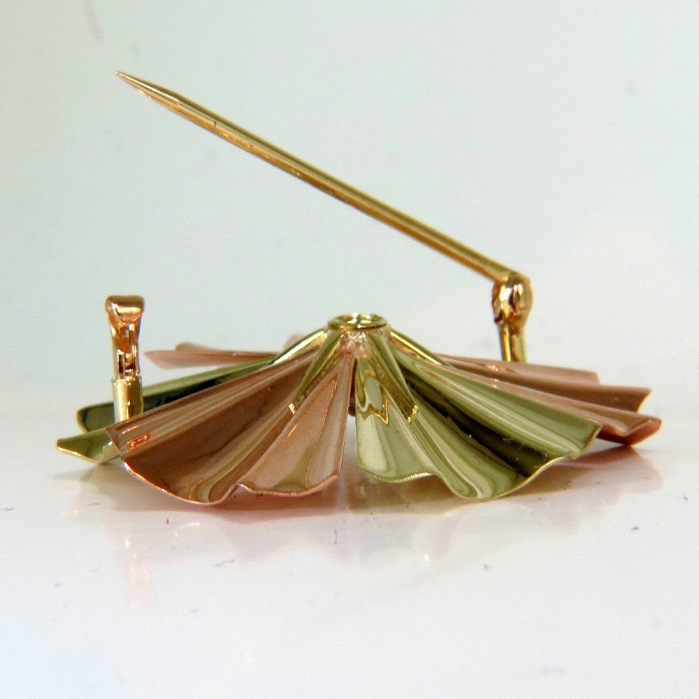 3D 14KT .30Ct DIAMOND 1970'S SUNBURST BROOCH PIN