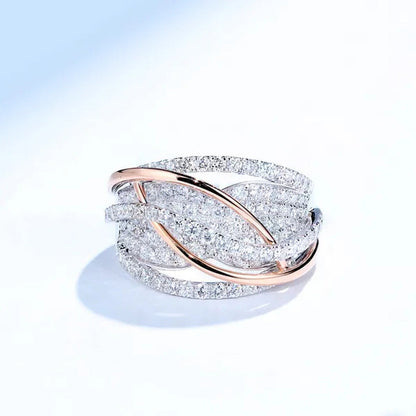 Exquisite Luxury Women'S Fashion Dazzling Ring Silver Plated Rose Gold Plated Tw