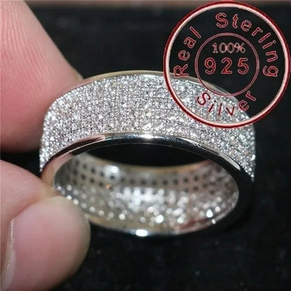 Sparkling 925 Solid Sterling Silver White Diamond Wedding Band Rings Engagement