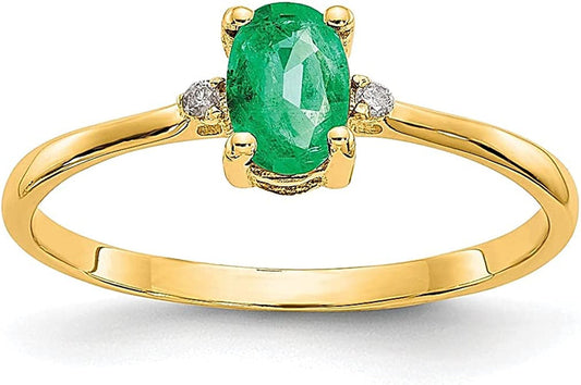 14K Yellow Gold Diamond Green Emerald Birthstone Band Ring Size 6.00 Stone May F