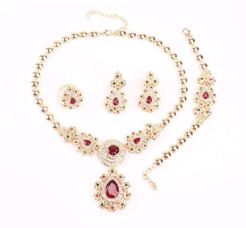 Fine Wedding Accessories African Beads Jewelry Sets Ruby Colorful Crystal Gold P