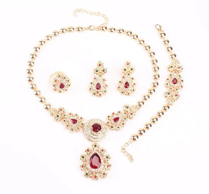 Fine Wedding Accessories African Beads Jewelry Sets Ruby Colorful Crystal Gold P