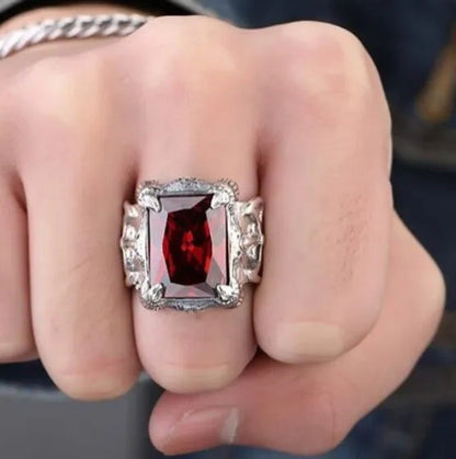 European Fashion Men'S Retro Style Big Gemstone Rings Elegant Ruby Finger Ring f