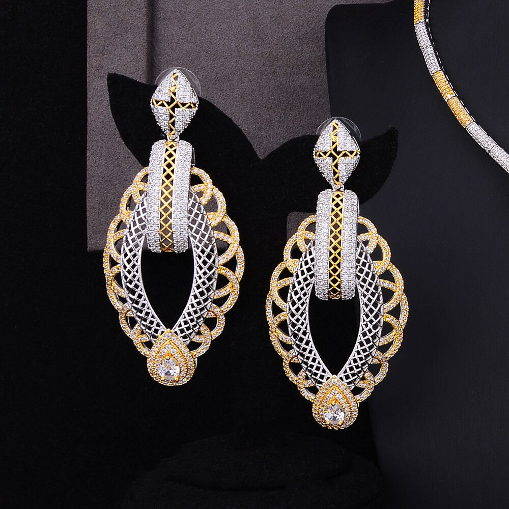 Luxury Party Square 4PCS Nigerian Jewelry Set for Women Wedding Zircon