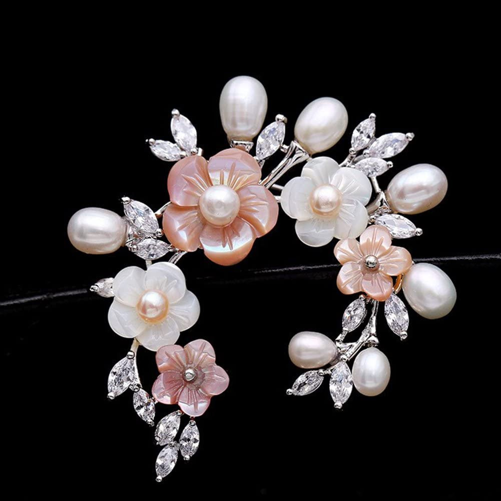 Fashion Accessorices Shell Pearl Flower Brooch Women Safety Pin White Pink