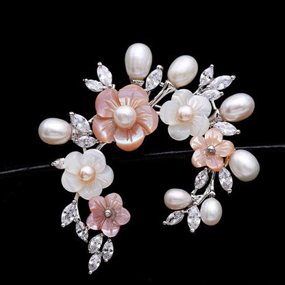 Fashion Accessorices Shell Pearl Flower Brooch Women Safety Pin White Pink