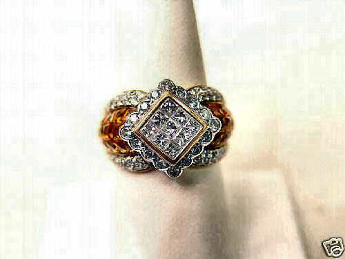 5.25 CT CITRINE FRENCH CUT AND 2.10 CT PRINCESS AND ROUND RING BAND COCKTAIL