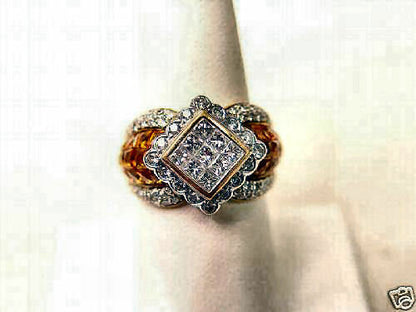 5.25 CT CITRINE FRENCH CUT AND 2.10 CT PRINCESS AND ROUND RING BAND COCKTAIL
