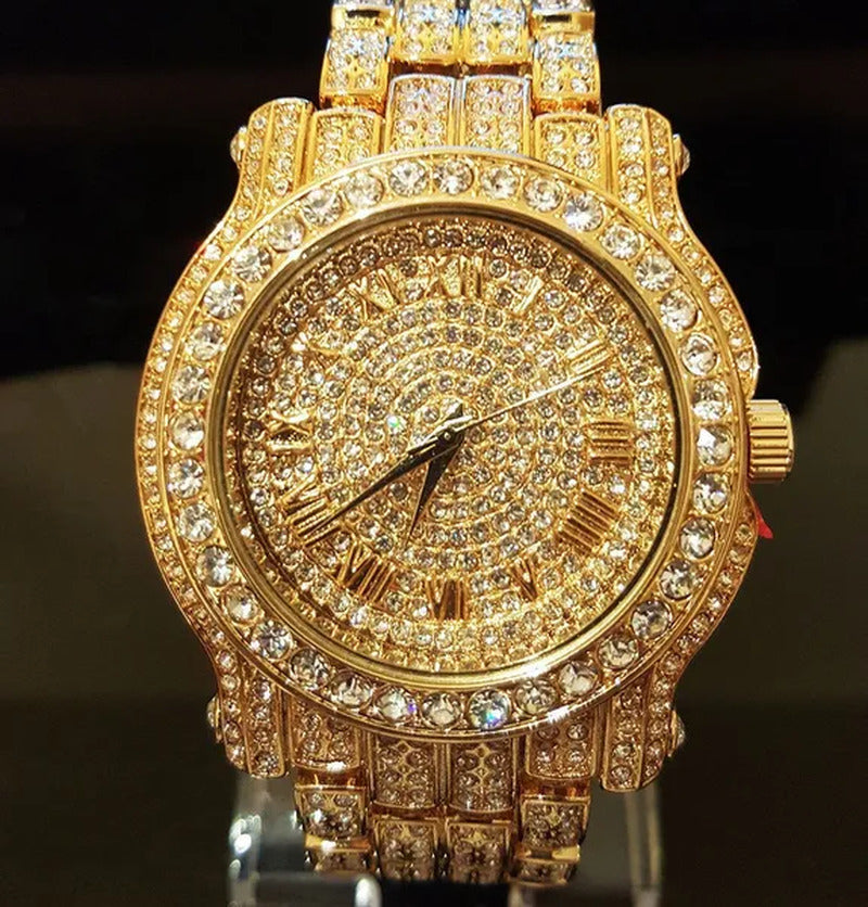 18K Men Hip Hop Iced Out Gold Simulated Diamond Rapper Watch