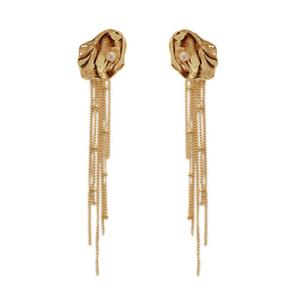 Rose Petal Tassel Stud Earrings