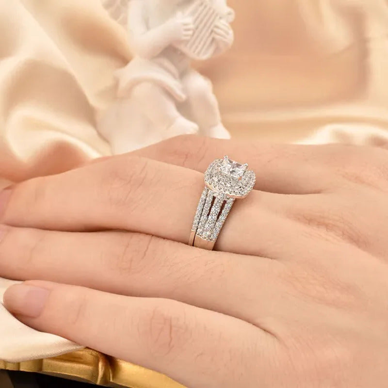 Newshe 925 Sterling Silver Halo Cross Cut Princess Cubic Zirconia Wedding Ring S