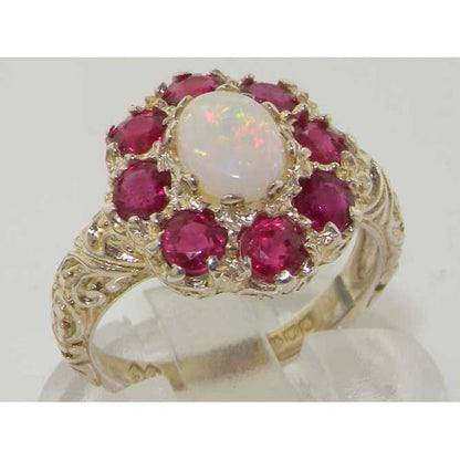 LBG British Made Solid 925 Sterling Silver Natural Opal & Ruby Womens Anniversar