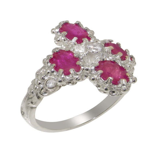 LBG British Made 925 Sterling Silver Cubic Zirconia & Ruby Womens Anniversary Ri