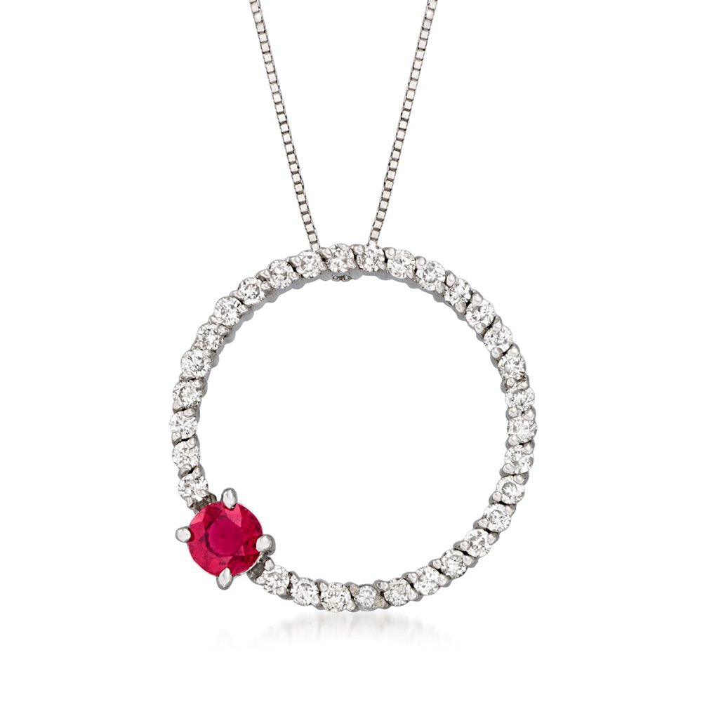 C. 1990 Vintage .48 Ct. T.W. Diamond and .20 Carat Ruby Circle Pendant Necklace