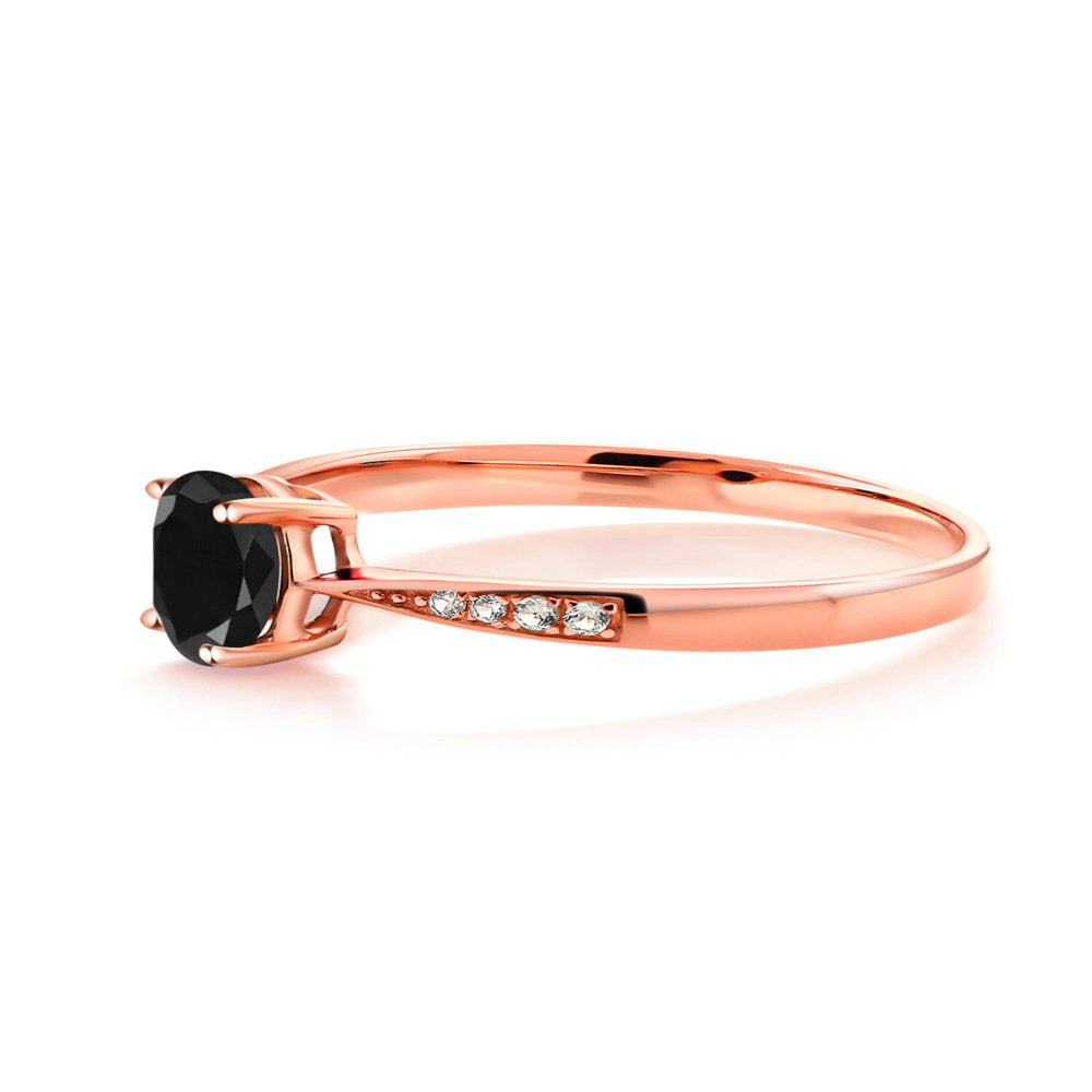 10K Rose Gold Oval Black Sapphire and Diamond Women'S Engagement Ring (1.13 Cttw