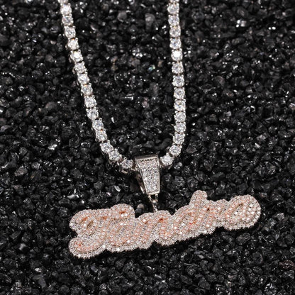Small Custom Name Necklace Cursive Letter with Tennis Chain Cubic Zirconia