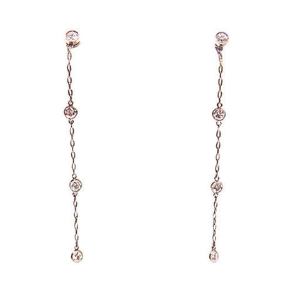 8 TOTAL ROUND BRILLIANT CUT DIAMOND BEZEL SET LINE DANGLE DROP EARRING CHAIN