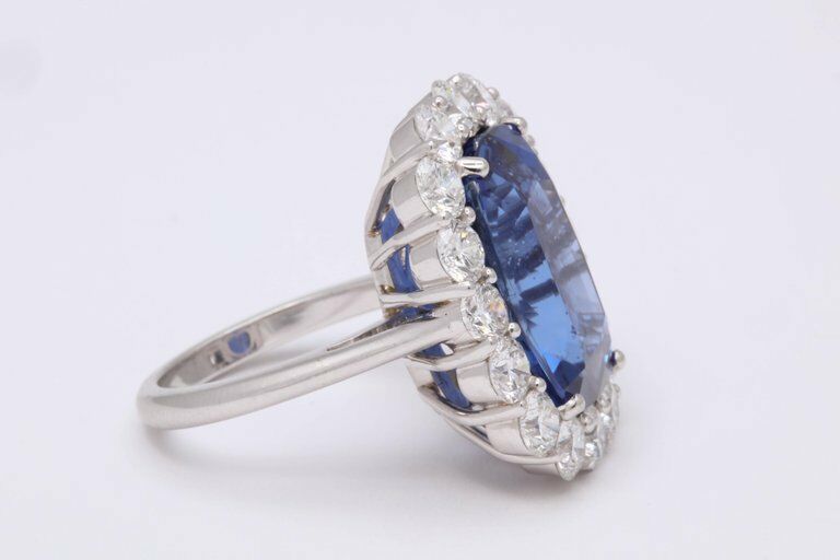 19 Carat Ceylon No Heat Sapphire and Diamond Ring