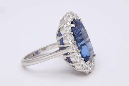 19 Carat Ceylon No Heat Sapphire and Diamond Ring