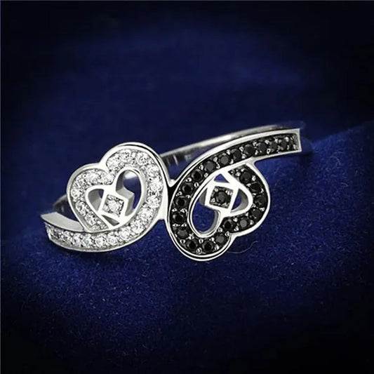 Women Rhodium 925 Sterling Silver Ring with AAA Grade CZ in Black Diamond - Size
