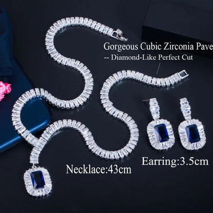 Gloriya Classic Sparkle Cubic Zircon Charm Square Pendant Choker Necklace Earrin