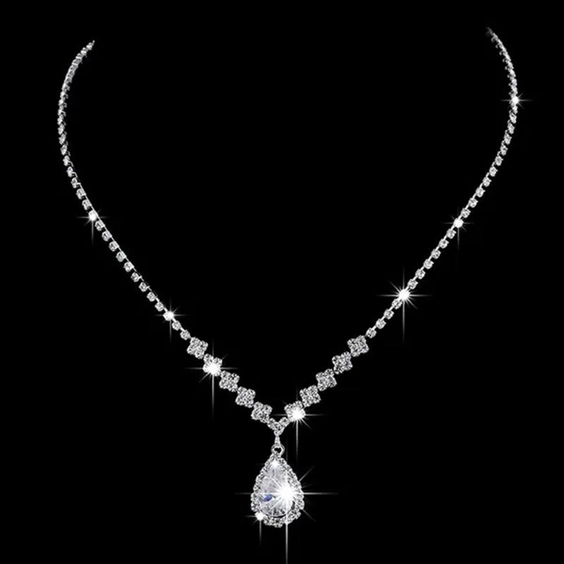 Wedding Silver Jewelry Set for Women Luxury Shiny Austrian Diamond Necklace Wate