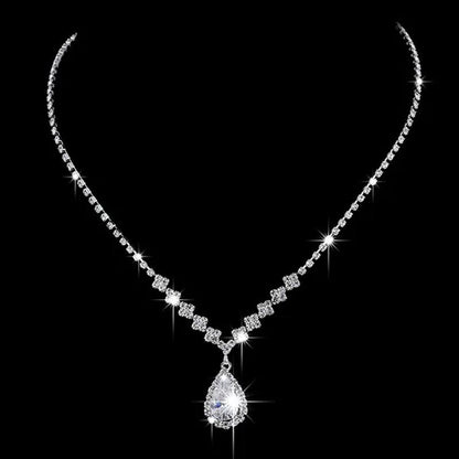 Wedding Silver Jewelry Set for Women Luxury Shiny Austrian Diamond Necklace Wate