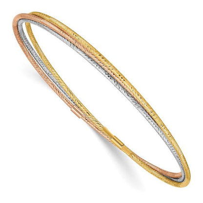 Quality Gold DB576 14K Tri-Color Diamond-Cut 3 Intertwined Slip-On Bangle Bracel